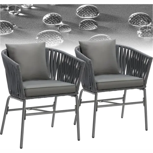 Tectake Valeiras Dark Grey Rope Design Accent Chair Set Of 2 - Size, 77 X 60 X 61cm - Wilko thumbnail