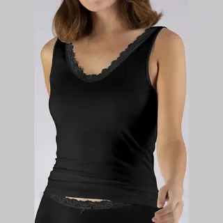 Nina von C Dames Hemd Kant - Modal - Luxe Onderhemd Met Brede Bandjes - 40 - Zwart