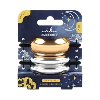 Invisibobble Hairtie Eclipse Aurora Radiance Hair Scrunchies Pack Of 2 | Hair Accessories In Gold And Silver With Metal Cuffs | Elegant Design For