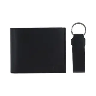 Boss Leder Geldbörse Schlüsselanhänger Gift Set Trifold Wallet/Keyring Black Schwarz