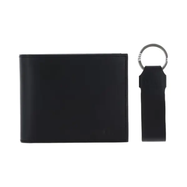 Boss Leder Geldbörse Schlüsselanhänger Gift Set Trifold Wallet/Keyring Black Schwarz thumbnail