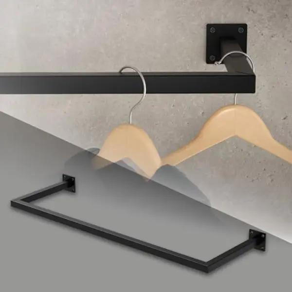 Ml Design modern living Ml-Design Rechthoekige Kledingstang, D 30 X L 90 Cm, Zwart, Roestvrij Staal, Kledingstang, U-vorm, Wandmontage, Kledingrek, Wasstang + thumbnail