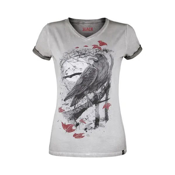 Black Premium By Emp T-Shirt Mit Rabenprint T-Shirt Grau In M thumbnail
