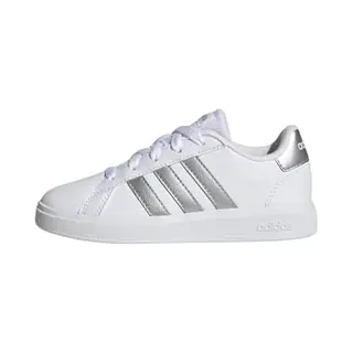 Adidas Unisex Kinder Grand Court Lifestyle Tennis Lace-Up Shoes, White/Matte Silver/Matte Silver, 28 1/2 Eu