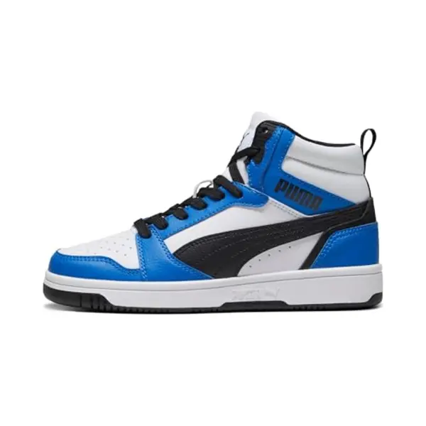 Puma Unisex Youth Puma Rebound V6 Mid Jr Sneakers, Puma White-Puma Black-Racing Blue, 4 Uk thumbnail