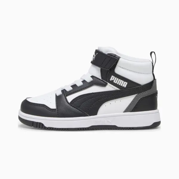 Puma Unisex Kinder Rebound V6 Mid Ac+ Ps Sneaker, Puma White Puma Black Shadow Gray, 34 Eu thumbnail