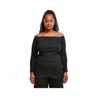Urban Classics Damen Ladies Off Shoulder Rib Longsleeve T-Shirt, Black, L