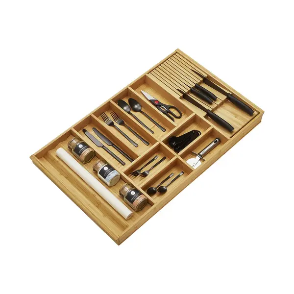 So-tech - Orga-box 1 Bambus Besteckeinsatz Für Schubkästen Mit 500 Mm Tiefe 10 Fächer, Für Blum Tandembox / Antaro Schublade 90cm Schrankbreite thumbnail