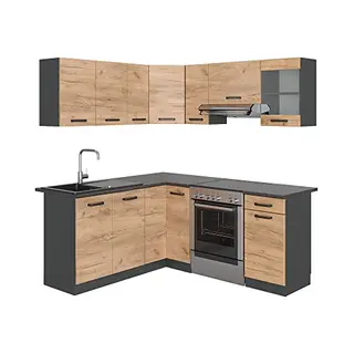 Vicco Winkelküche Rick, Goldkraft Eiche/Anthrazit/Anthrazit, 190 X 46 Cm, Ap Anthrazit