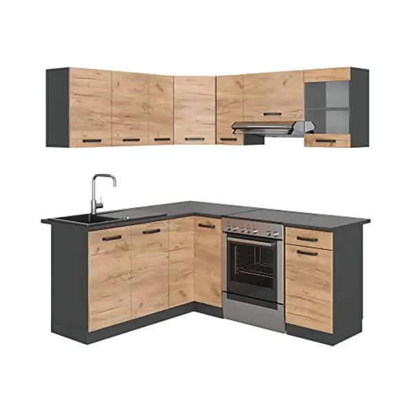 Vicco Winkelküche Rick, Goldkraft Eiche/Anthrazit/Anthrazit, 190 X 46 Cm, Ap Anthrazit thumbnail