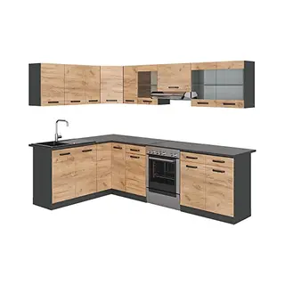 Vicco Winkelküche Rick, Anthrazit/Goldkraft Eiche, 267 X 167 Cm, Ap Schwarz