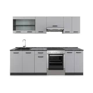 Küchenzeile R-line, Grau/anthrazit, 240 Cm , Ap Anthrazit, Vicco