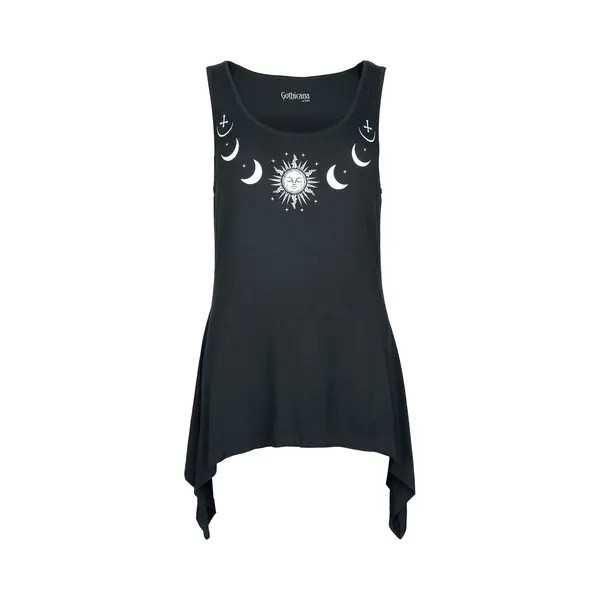 Gothicana By Emp Damen Schwarzes Top Mit Sonne Und Mond Frontprint M thumbnail