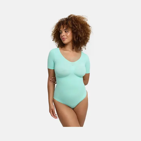Cfab (creamy Fabrics) Miederbody T-Shirt Bodysuit Sculpting Shapewear Mit Slip-Teal Mint-M (1-tlg) Figurformend thumbnail