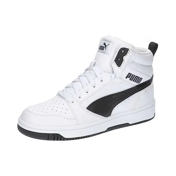 Puma Unisex Youth Puma Rebound V6 Mid Jr Sneakers, Puma White-Puma Black, 4 Uk thumbnail