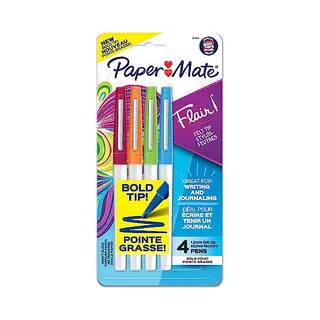 Paper Mate Flair Felt Tip Pens, Bold Tip (1.2 Mm), Assorted Colors, 4 Count