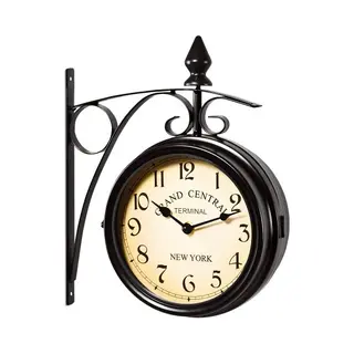 Deuba® Stationsklok Retro Zwart Tweezijdig