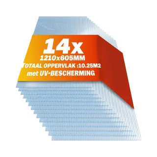 Gardebruk 14x Polycarbonaat Platen - Uv-Bestendig 60, 5x121cm 10, 25m² - Transparant