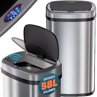 Monzana Mülleimer, 58 L Automatik Sensor Mülleimer Led Display Müllbehälter Berührungslos
