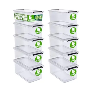 Deuba® Storage Box Set Of 10 Transparent 30x20x12cm 5L Stackable