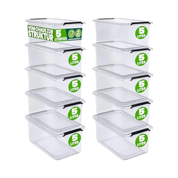 Deuba® Storage Box Set Of 10 Transparent 30x20x12cm 5L Stackable thumbnail