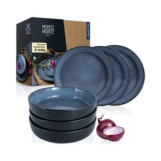 Moritz & Moritz Geschirr-Set Vida Suppenteller Für 6 Personen Blau (6-tlg), 6 Personen, Porzellan, Geschirrset Für 6 Personen