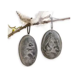 Loberon Osterei 2er Set Fjarill, Stilvoller Vintage-Look, Feine Handbemalung, Hasenmotiv, Deko-Eier, Ostern, Osterdekoration, Polyresin, Polyester,