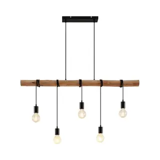 Lindby Hanglamp Rom, 5-lamps, Hout, Touw, Zwart, 116 Cm