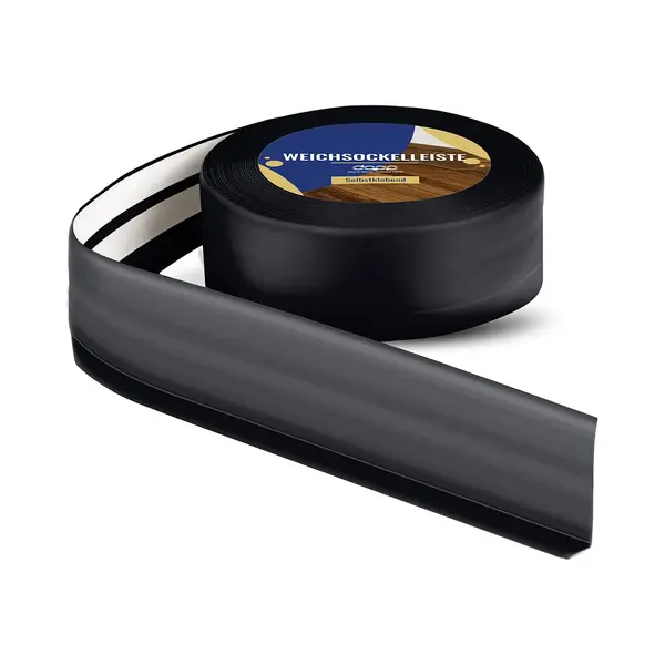 Dq-Pp Weichsockelleiste – 5m – Schwarz – 50x15mm – Pvc – Selbstklebend – Knickwinkel Fussleisten Gummileiste Sockelleiste Winkelprofil thumbnail