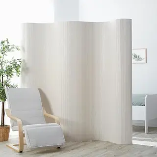 Homestyle4u Paravent Raumteiler Innen Bambus Weiß 195 Cm Hoch Raumtrenner Trennwand Rollbar Wellenform Sichtschutz | Artikel 305