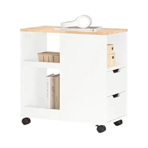 SoBuy FBT130-Wn Printerstandaard Met Wieltjes, Mobiele Printerkast En Bijzettafel Voor Kantoor En Thuiskantoor, Met Laden En Vakken, 60 X 30 X 60 Cm thumbnail