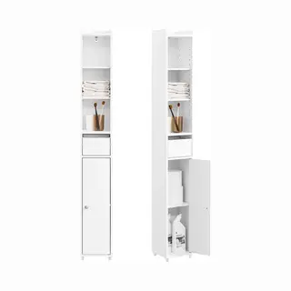 SoBuy Meuble Salle De Bain — Petit Meuble De Rangement Salle De Bain Avec Porte Et Tiroir - Armoire De Rangement Wc Et Toilettes Compact 20x20x145cm