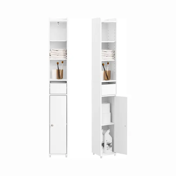 SoBuy Meuble Salle De Bain — Petit Meuble De Rangement Salle De Bain Avec Porte Et Tiroir - Armoire De Rangement Wc Et Toilettes Compact 20x20x145cm thumbnail