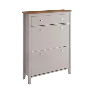 SoBuy FSR89-Ka Schoenenkast Met 2 Kleppen & Grote Lade – 12 Paar Schoenenopberglade Voor Entree, Hal – Schoenenrek Lichtbruin, 80×25×108cm