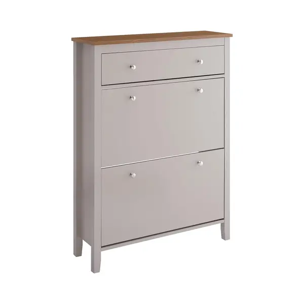 SoBuy FSR89-Ka Schoenenkast Met 2 Kleppen & Grote Lade – 12 Paar Schoenenopberglade Voor Entree, Hal – Schoenenrek Lichtbruin, 80×25×108cm thumbnail
