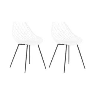 Beliani - Set Of 2 Dining Chairs White Synthetic Seat Net Design Back Black Legs Canton