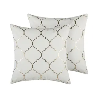 Beliani - Set Of 2 Toss Cotton Pillows White Gold Moroccan Pattern 45 X 45 Cm Alyssum