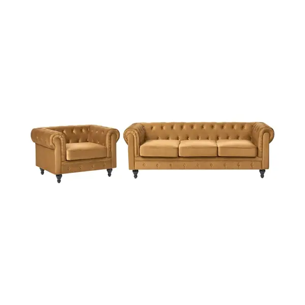 Beliani Sofa Set 4-sitzer Chesterfield Samtstoff Senfgelb thumbnail