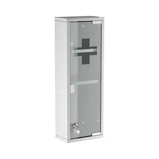 Kleankin Medizinschrank Erste-Hilfe-Schrank Mit Schloss 3 Fächer (Medikamentenschrank, 1-St., Arzneischrank) Silber 20 X 12 X 58 Cm