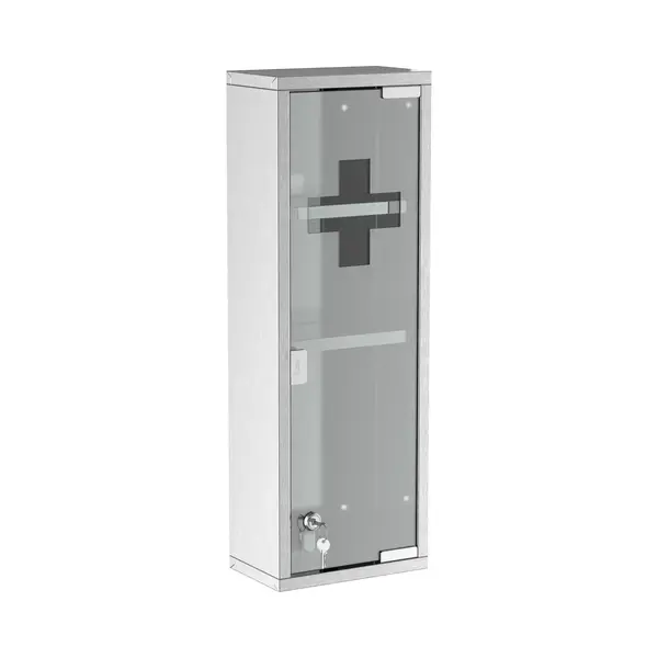 Kleankin Medizinschrank Erste-Hilfe-Schrank Mit Schloss 3 Fächer (Medikamentenschrank, 1-St., Arzneischrank) Silber 20 X 12 X 58 Cm thumbnail