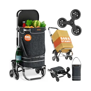 Monzana® 3in1 Shopping Trolley | 56 Litre Volume | 50 Kg Capacity | Foldable Detachable Shopping Bag | 6 Wheels | Carrying Strap | Stair Climber |