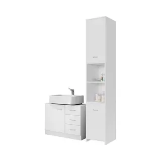 Casaria® Bathroom Furniture Set White Tall Cabinet And Vanity Cabinet