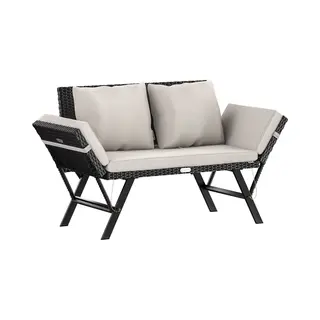 Casaria® Polyrattan Gartenbank Mit Liegefunktion Auflage Kissen Verstellbare Armlehnen Wetterfest Draußen Garten Terrasse Balkon Bank Couch Liege