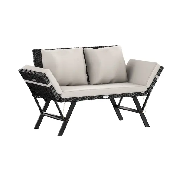 Casaria® Polyrattan Gartenbank Mit Liegefunktion Auflage Kissen Verstellbare Armlehnen Wetterfest Draußen Garten Terrasse Balkon Bank Couch Liege thumbnail