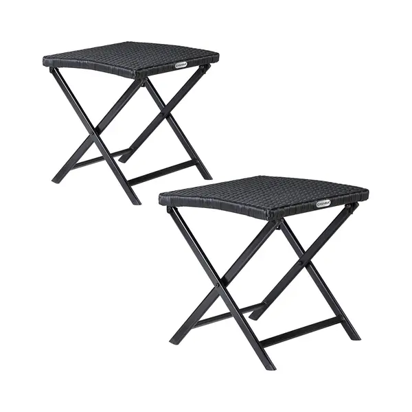 Casaria® Polyrattan 3in1 Folding Stool 2 Pc Set Black thumbnail