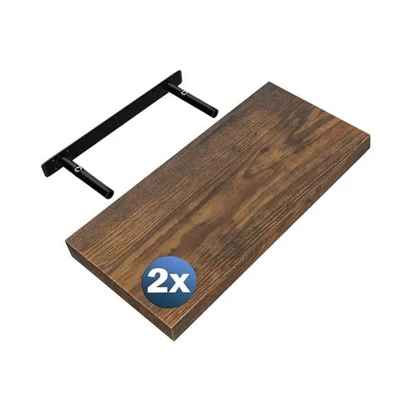 Casaria® Set Of 2 50cmx23cm Dark Oak Finish Floating Shelf Including Bracket | Wall Shelving Living Room Kitchen Bedroom Office | 38mm Thick | Hidden thumbnail