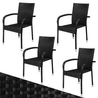 Casaria® Polyrotan Tuinstoel Comfort 4 Stuks Zwart