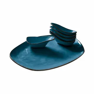 Loberon Servierschälchen 6er Set Biarré, Fünf Schälchen + Unterteller, Für Dips Und Saucen, Traditionelle Handarbeit, Küchenutensilien,