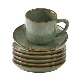 Loberon Tasse Mit Untertasse 6er Set Biarré - Türkis/braun