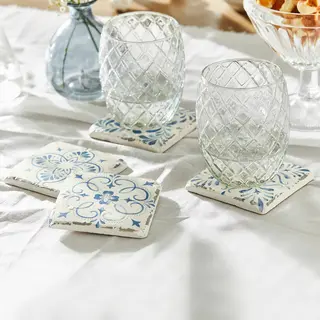 Loberon Onderzetter Set Van 4 Évry Wit/blauw